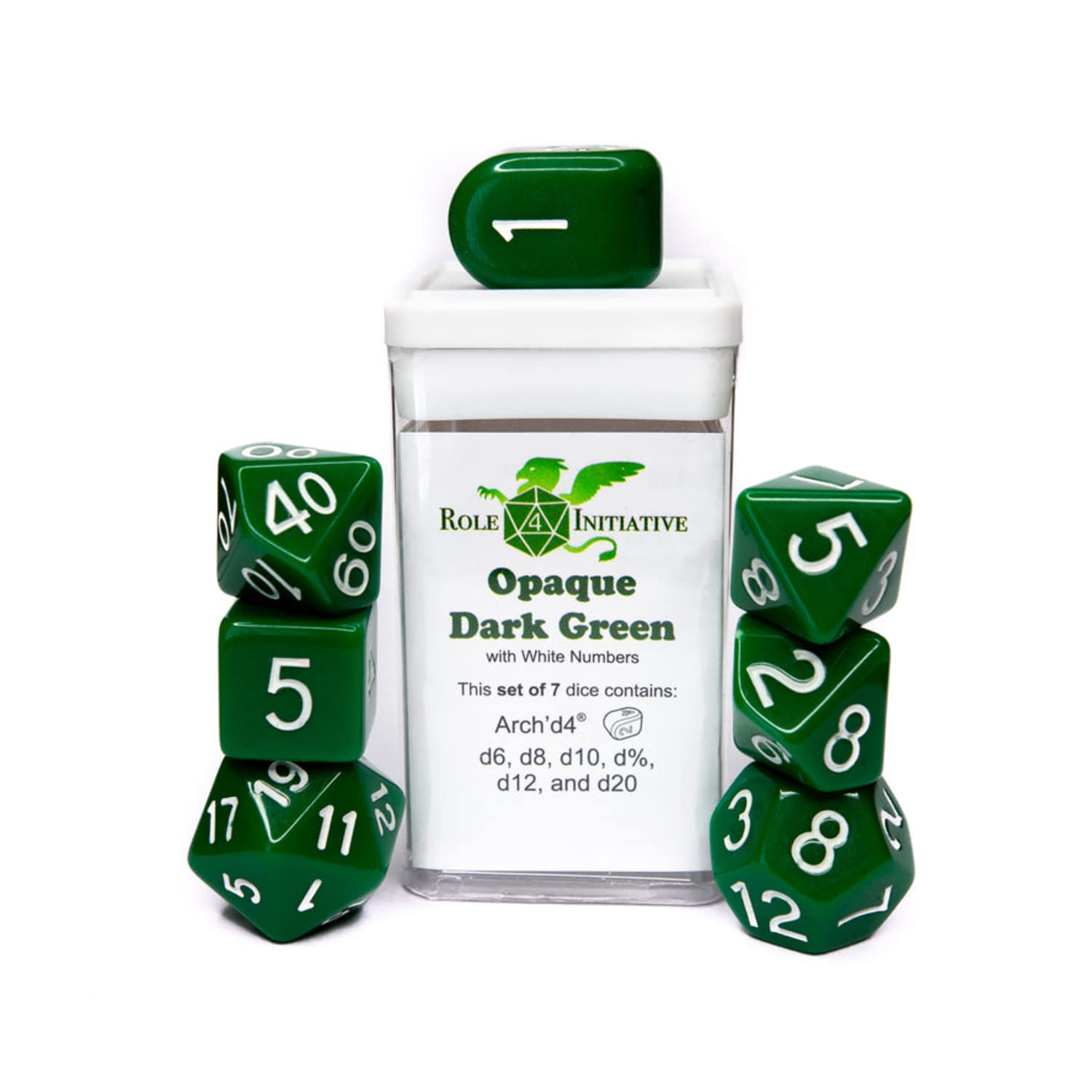 Role 4 Initiative R4I Dice w/ Arch'd4: Opaque - Dark Green w/ White (7)