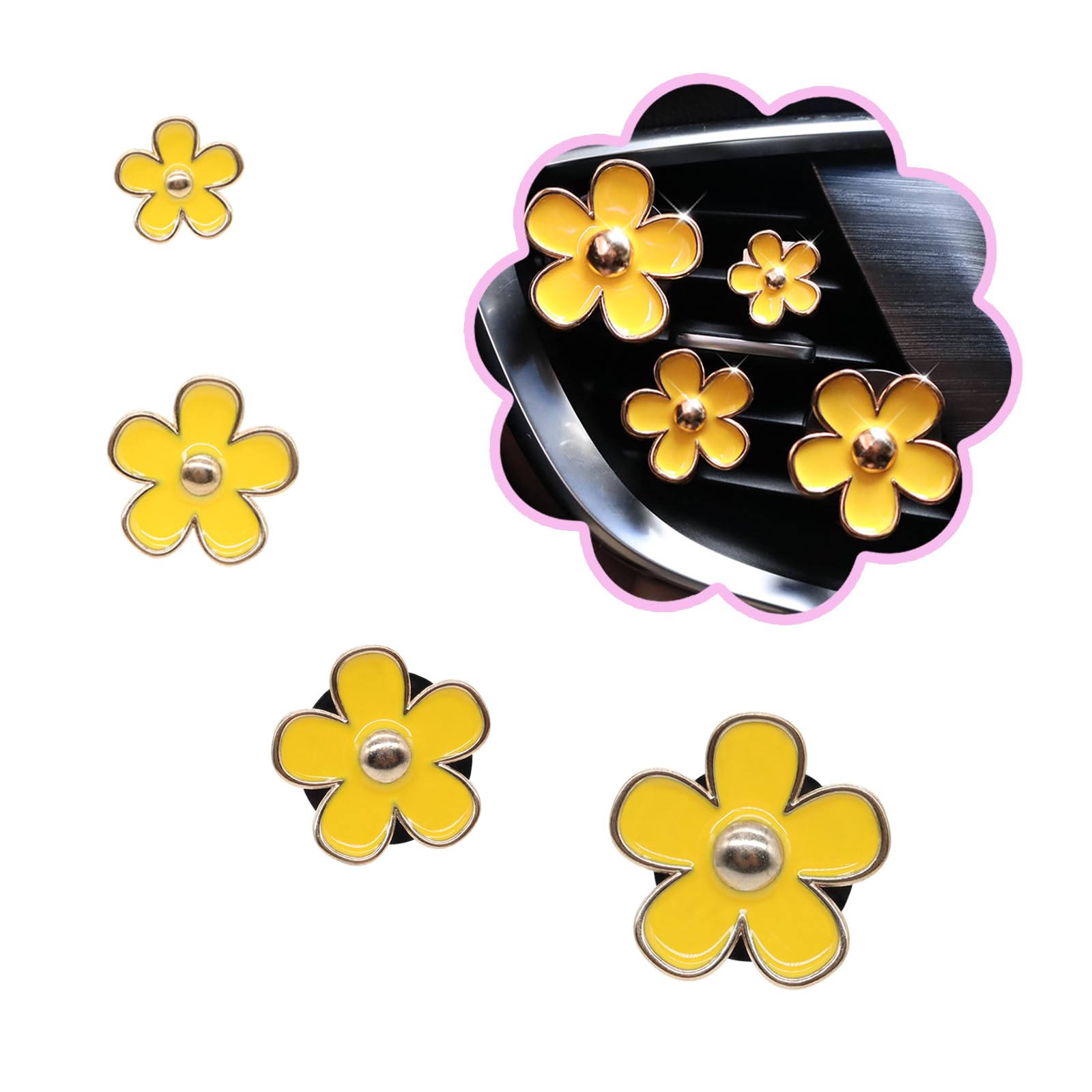 ORIESSE Flowers Air Vent Clips,Daisy Car Air Freshener,4pcs Yellow Flower Car Accessories for Women,Lavender Scent,Dashboard Decorations,Refillable