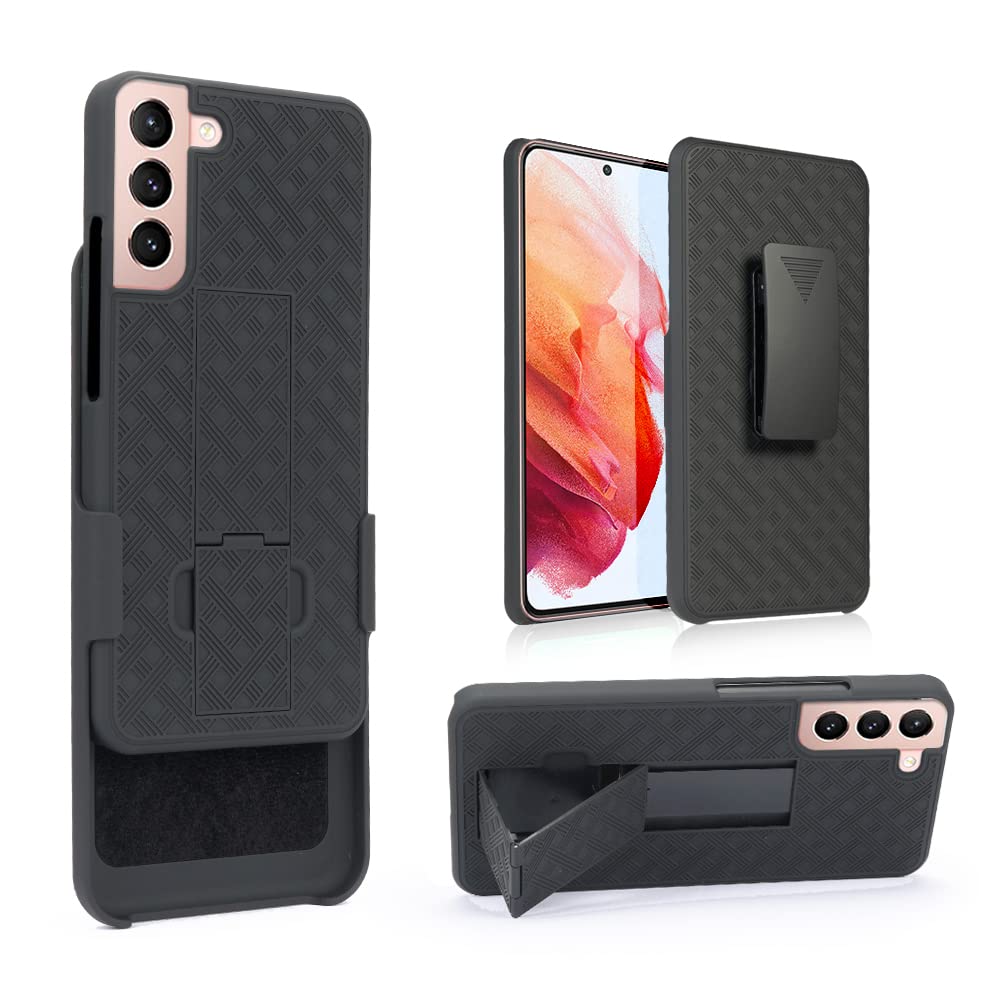 HIDAHE Holster Compatible with Samsung Galaxy S22 Plus 2022 Release, Combo Shell & Holster Case for Men Boys with Built-in Kickstand + Swivel Belt Clip Holster Case, Black