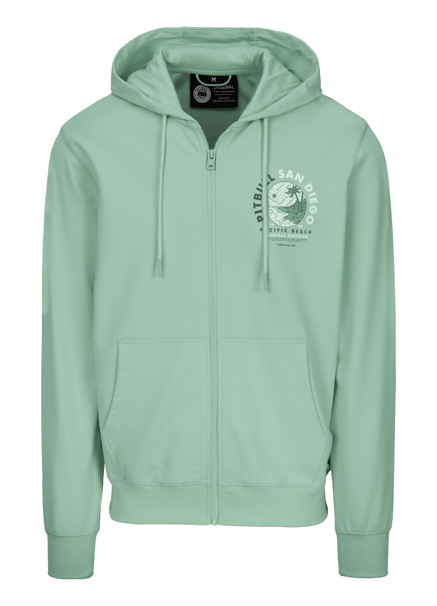 PITBULL Herren Zip Hoodie Planet SURF – Kapuzenpullover mit Reißverschluss, Tricot Terry 280g, Rückenprint, atmungsaktiv, elastisch, mit Taschen – Leichter Sommer-Hoodie im Surf-Design