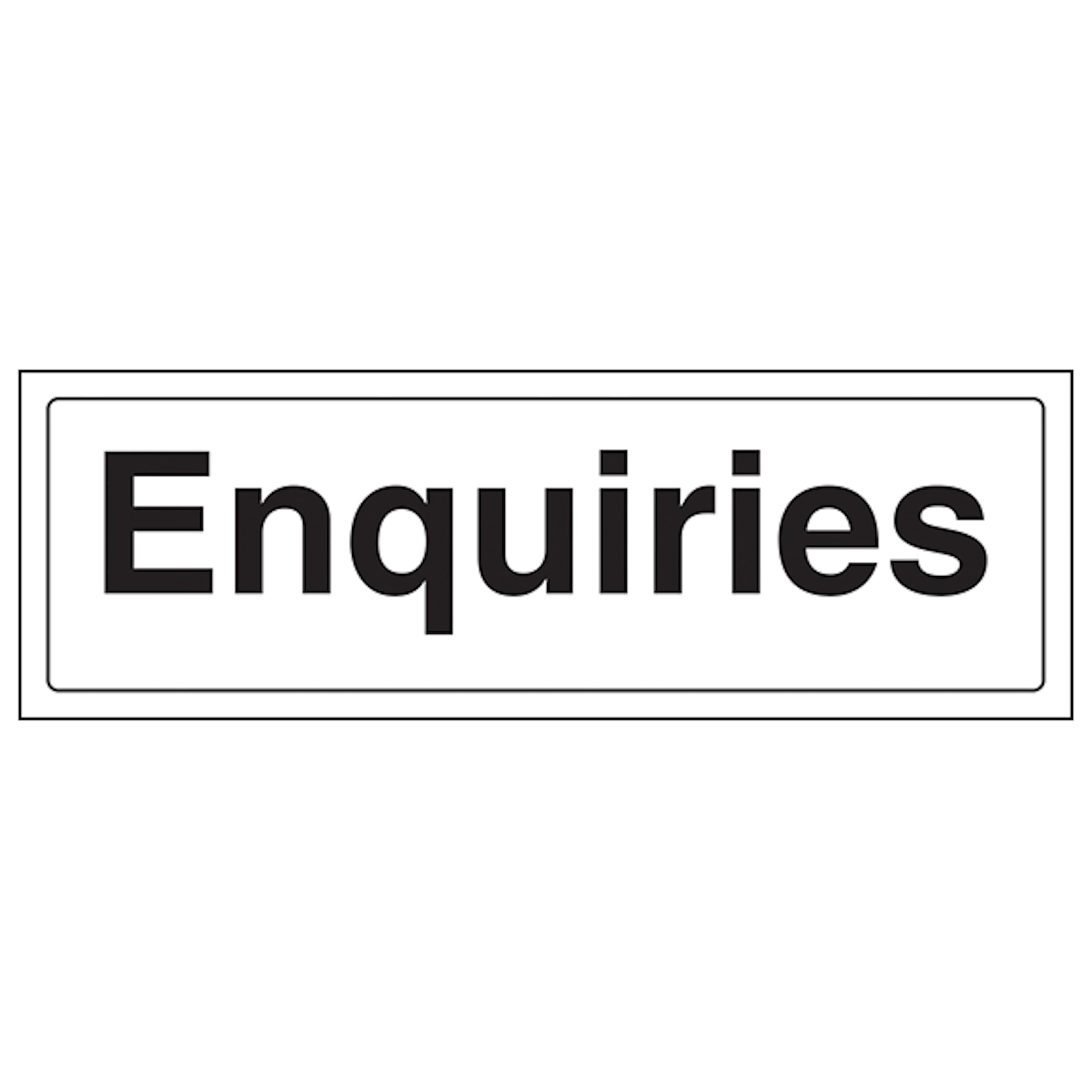 V Safety Enquiries - Landscape 300 x 100 mm - Self Adhesive Vinyl - Aluminium Effect Safety Sign