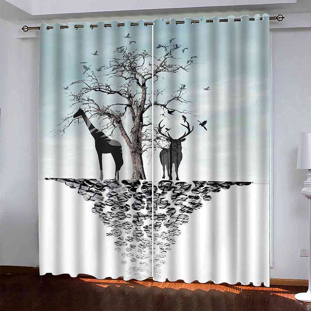 Rideaux enfants occultants phoniques polyester motif girafe 3D 200x214cm
