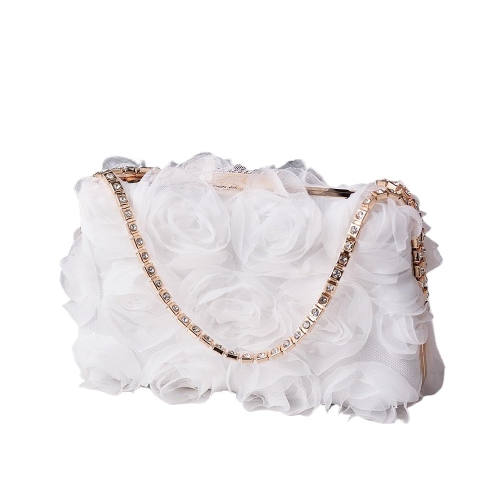 Damen 3D Blumen Clutch Tasche Frauen Süße Chiffon Floral Abend Party Handtasche Luxus Handgemachte Strass Kleid Tasche Büro Dame Vielseitige Umhängetasche