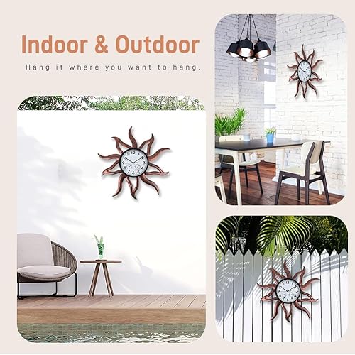 Miniatura 7 de Reloj grande para exteriores, reloj de pared para exteriores con termómetro y humedad, reloj exterior silencioso sin tictac para patio, sala de