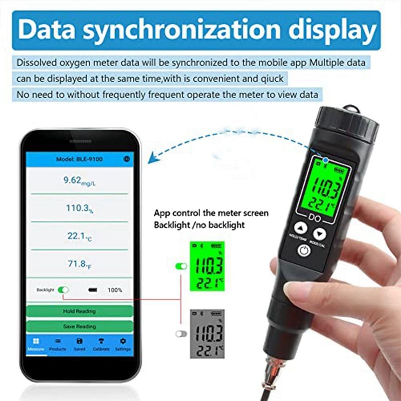 Misuratore di ossigeno disciolto Bluetooth intelligente,Gamma portatile 0.0-30Mg/L,Kit di test disciolto