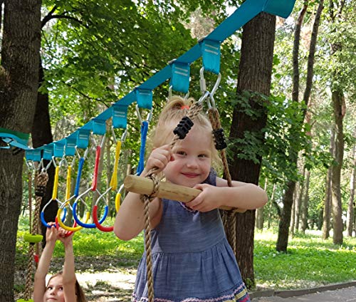 Wooden Rope Ladder for Kids with Ground anchoring - Lenght 6.5'(2m) Width 16"(40cm) - Outdoor or Indoor Climbing Rope Ladder for Ninja Slackline, Backyard, Playground, Home Gym, Park, Treehouse - Thumbnail 2