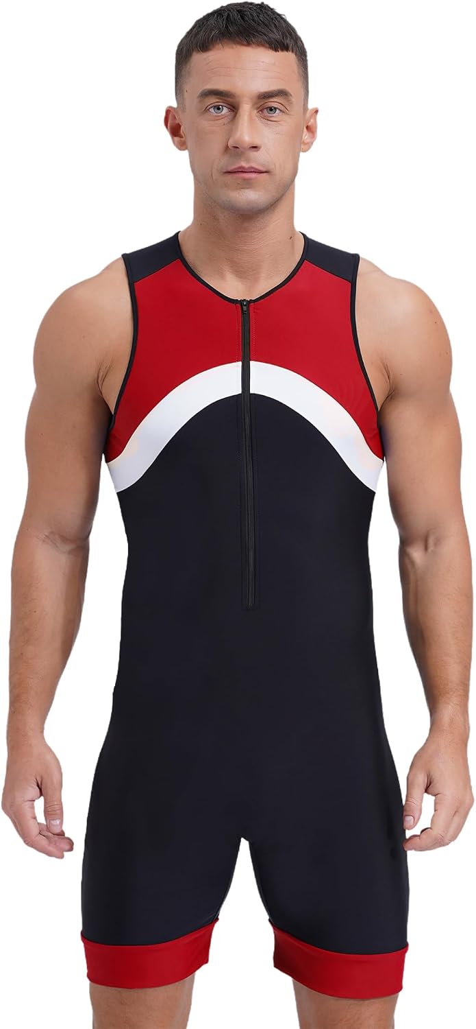 Jugaoge Men's One Piece Swimwear Swimsuit Sleeveless Zip Up Surfing Snorkeling Jumpsuit Bathing Suit