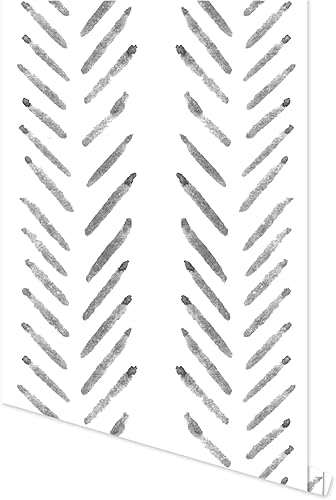 Herringbone Lines Geometry - Papel tapiz autoadhesivo prepegado en blanco y negro, diseño de rayas modernas, vinilo para despegar y pegar,