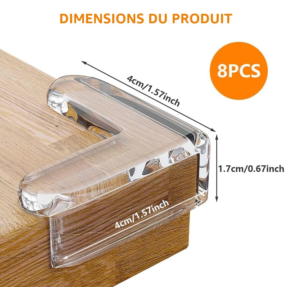 Lot de 8 Protections d'angle de Table de Type L pour Enfants, Protection des Coins de Table, Protection des Bords, Coins Anti-Collision Transparents pour Meubles tranchants