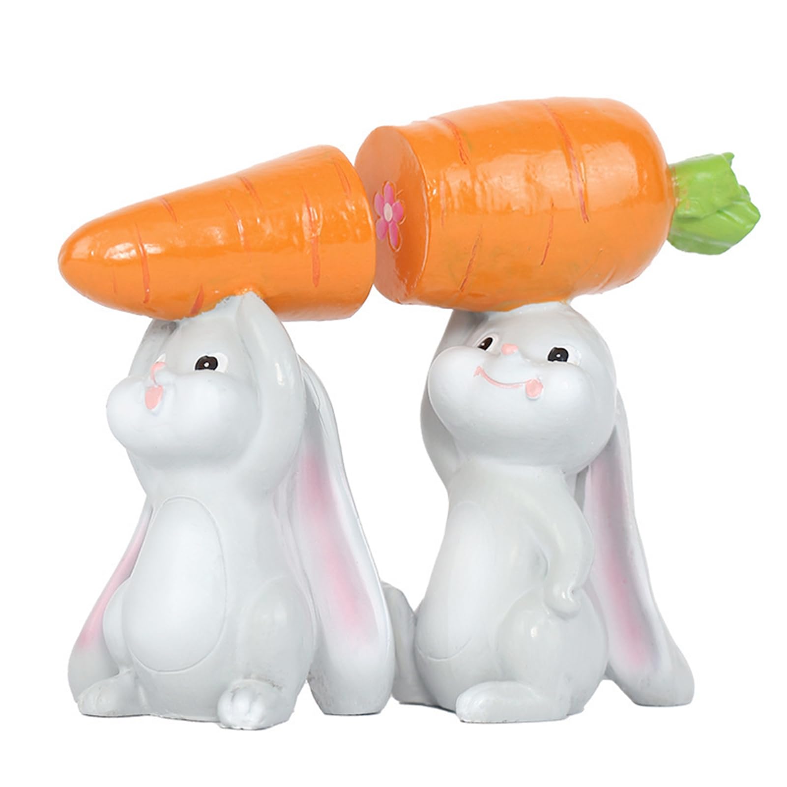 Glifora 2Pcs Holding Carrot Rabbit Figurine - Hand-Painted Carrying Radish Bunny Statue Resin Sculpture, Easter Holiday Party Decoration Ornament