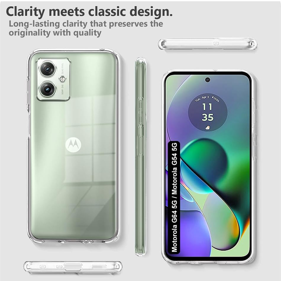 Image of Fashionury Shockproof Back Case Cover for Motorola Moto G64 5G / Moto G54 5G, Raised Bumps for Camera & Screen Protection, Ultra Clear Soft Silicone Back Cover Case for Moto G64 5G / Moto G54 5G