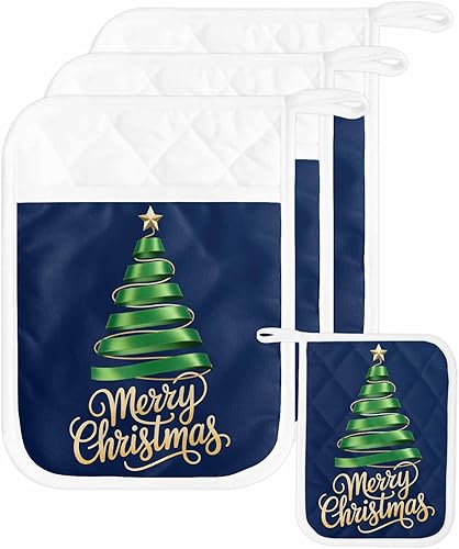 Miniatura 48 de Juego de 4 agarraderas de tela de rizo antideslizantes y aislantes de calor con bolsillo, guantes gruesos para horno, posavasos para hornear