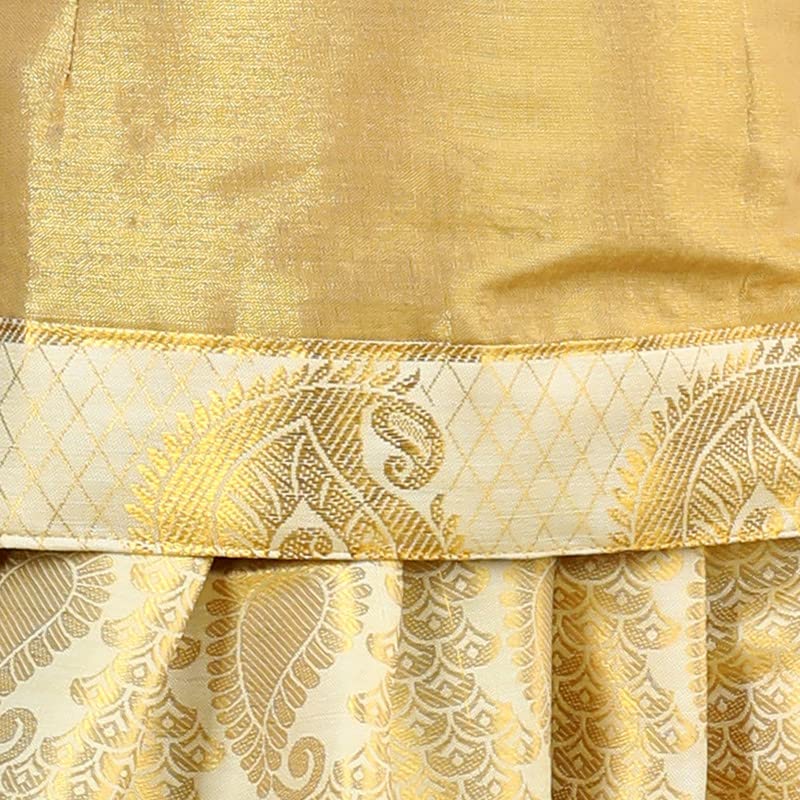 Image of BownBee Girls Silk Blend Pavda Pattu Lehenga Choli South Indian Traditional Ethnic Dress for Kids with Half Sleeves, Round neck, Back Hook Closure Dresses for Baby Girl