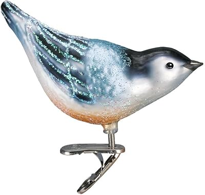 Old World Christmas Glass Blown Clip-On Ornament with Gift Box, Birds Collection (Nuthatch)