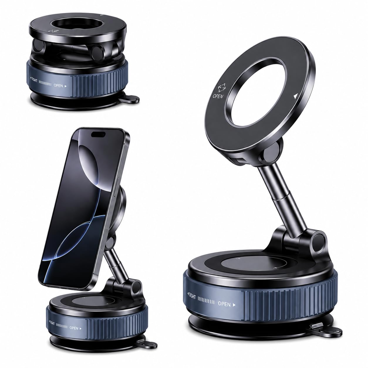 (1 Year Warranty) 360° N52 Strong Magnetic Vacuum Phone Holder, Strong Suction Mobile Mount for Car Dashboard, Windshield, Mirror & Smooth Surfaces, Hands-Free Universal Smartphone Holder - Black-image-5