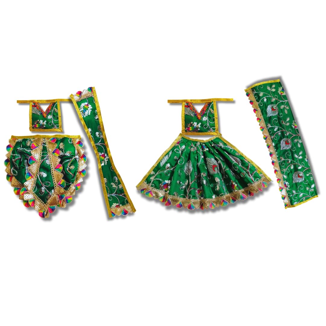 Lakshmi Ganesh Ji, Dress Set Made of Silk Cloth in Green Colour. Size: (Choli 2 inch + Dhoti/Lehenga 2 inch.)-image-35