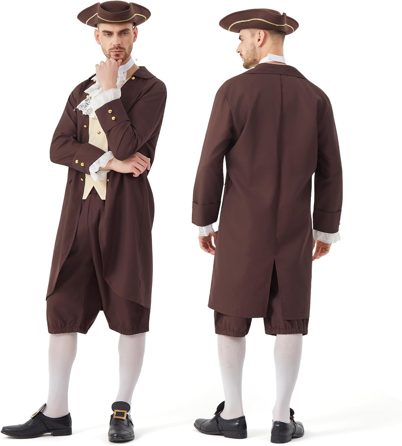 Colonial Costume Men 5PCS 18th Century America Founding Father Costume Adult Colonial Uniform Cosplay Patriot Outfit