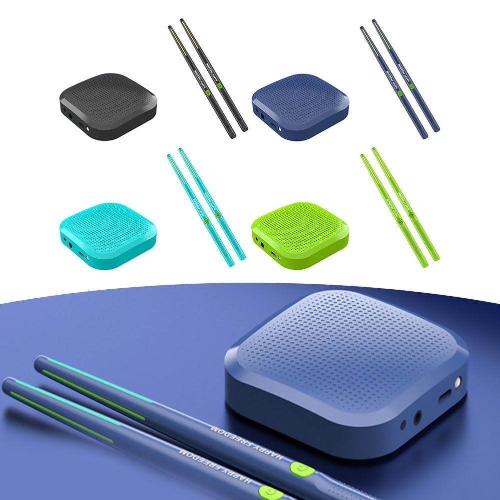Batteria elettronica portatile con tecnologia di rilevamento del movimento 3D e esperienza sonora di realtà virtuale, per casa, ufficio, pratica all'aperto, blu navy, include due bacchette in