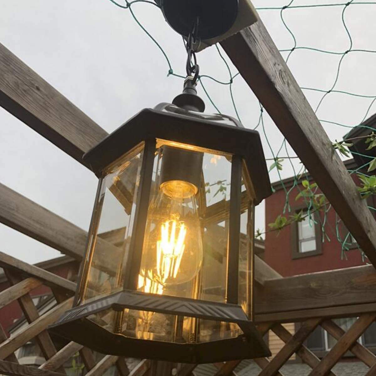 Lanterna sospesa per esterni, illuminazione a sospensione a soffitto a incasso Lampade a sospensione industriali a soppalcoIP54 Luci esterne impermeabili, nero, paralume in vetro alluminio E27 per