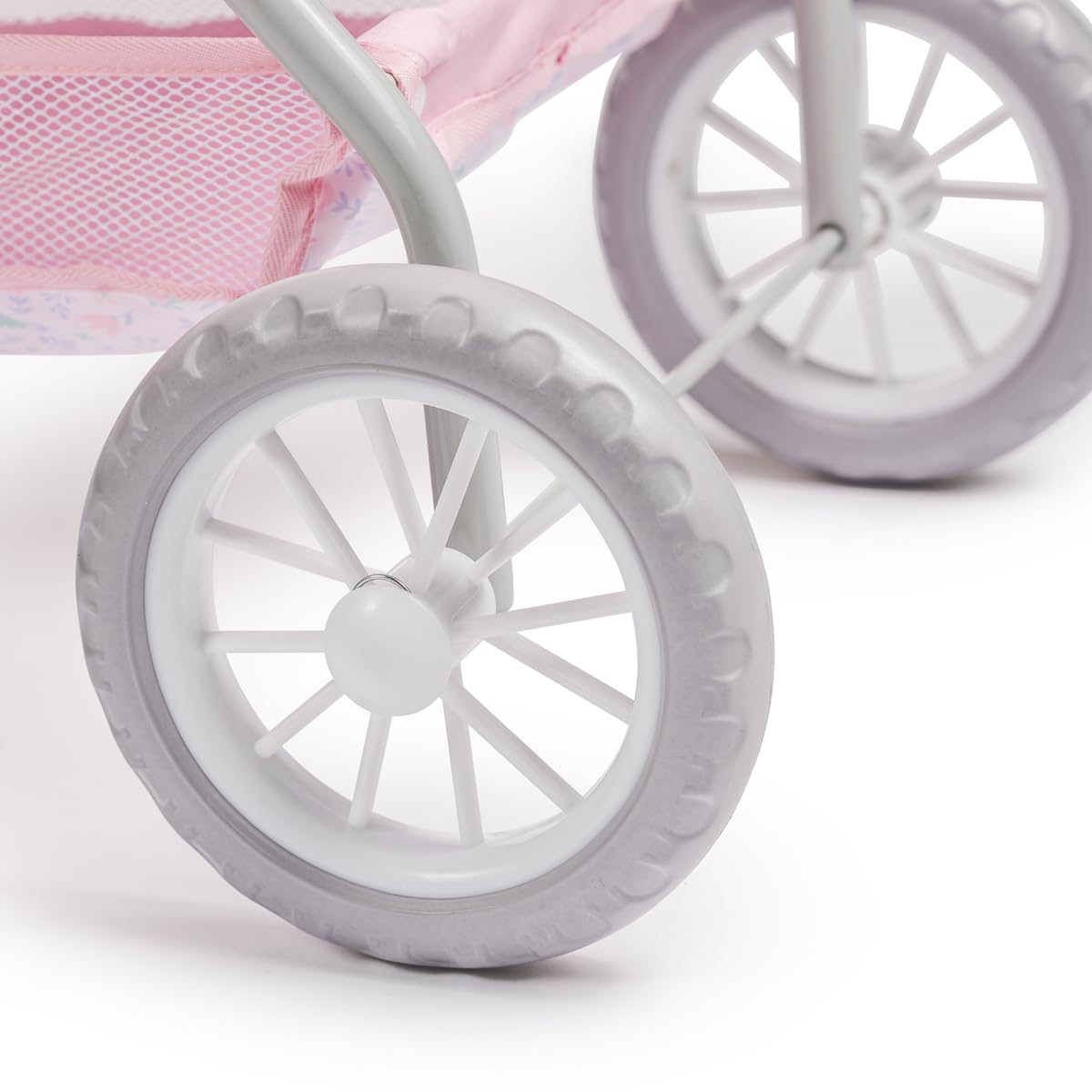 JC Toys Wózek spacerowy dla zwierząt domowych, z koszem, zdejmowanym nosidełkiem dla lalek i pluszaków do 51 cm, idealny do zabawy i spacerów, różowy, kolekcja kwiatowa, zaprojektowany przez