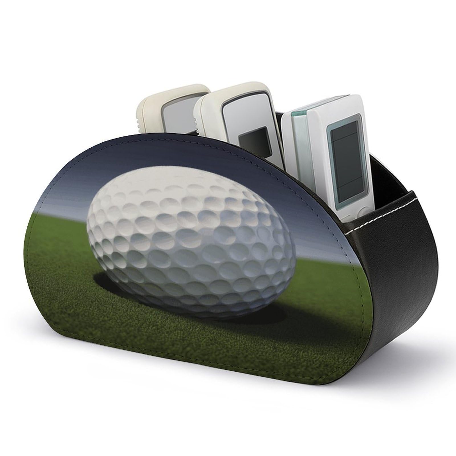 FekiLoot Leather Remote Control Holder with 5 Compartments Golf Ball Remote Caddy Desktop Organizer Store TV Remote Holder Remote Organizer for Bedside Table Office Desk