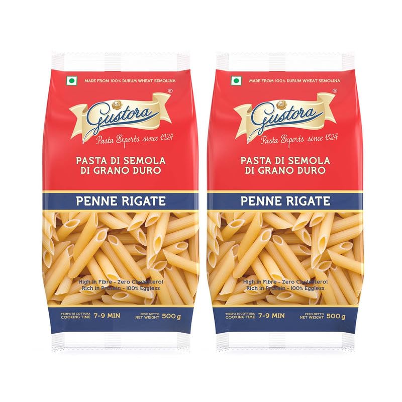 Gustora Penne Pasta Combo Pack Of 2 I Durum Wheat Semolina I Rich In Protein & Fibre I Zero Cholesterol I Cooking Time 10 Min I Vegetarian Pasta - (500 Gm X 2)-picture-12