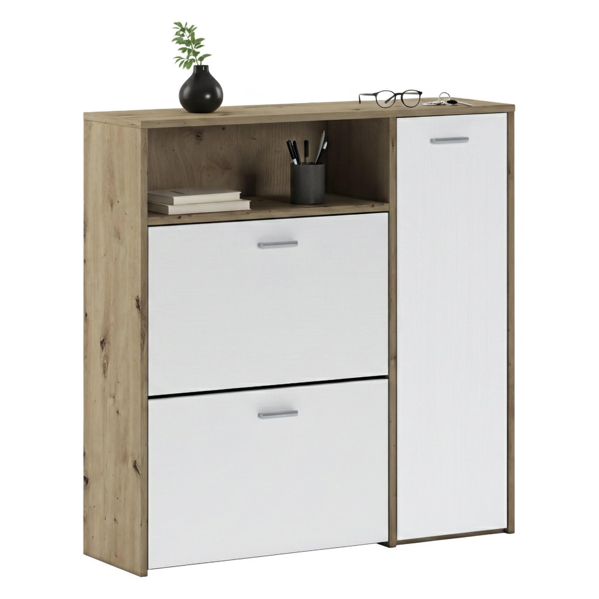 Dmora - Mobile da Ingresso Adriatico, Entratina Appendiabiti, Composizione per atrio, Consolle portaoggetti Multifunzione, 92x27h94 cm, Rovere e Bianco