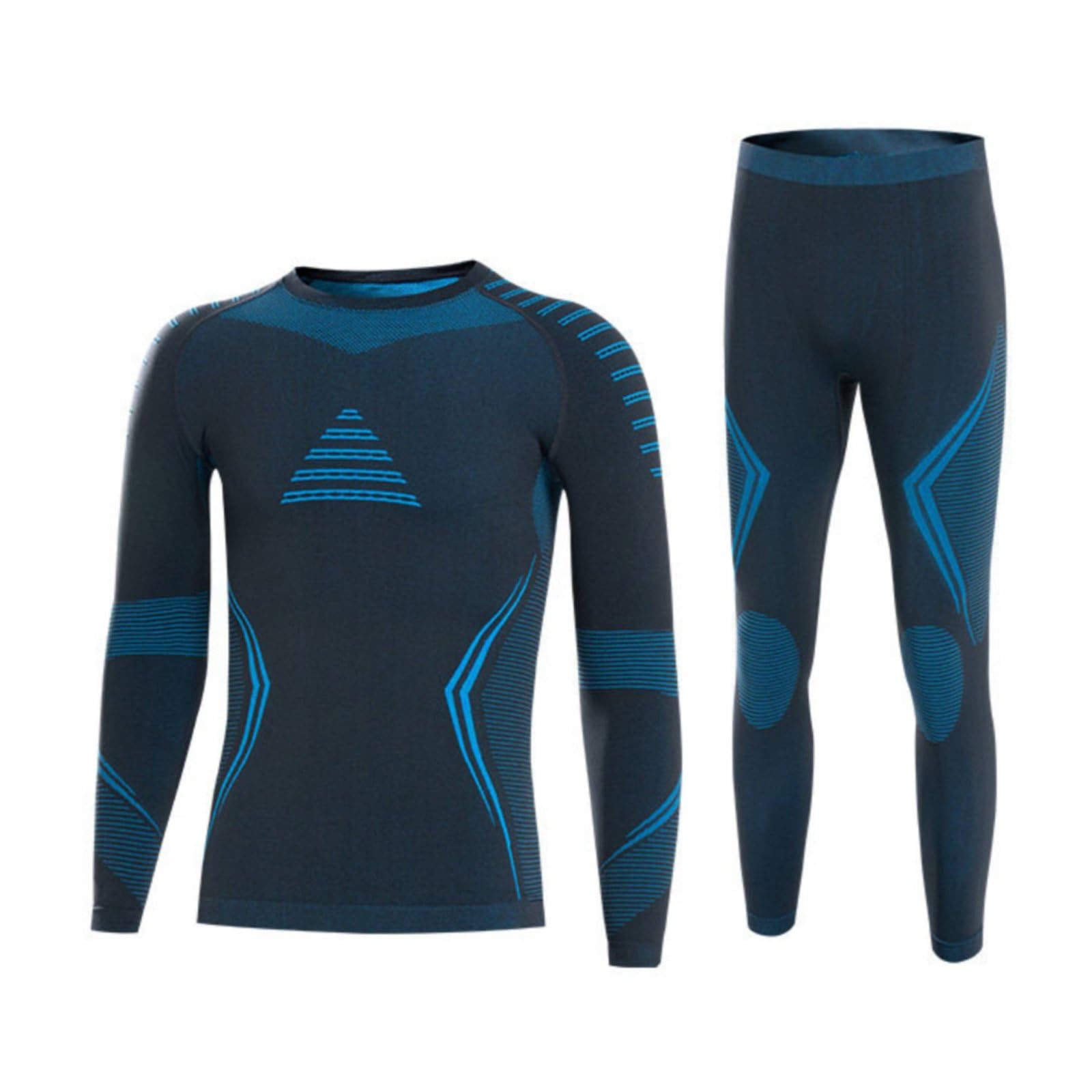 HEAVENGLOW Sweat Wicking Ski Base Layer Set Warm Men's Thermal Set Winter Ready Long Sleeve Thermal Shirt and Pants Close Fit for Skiing, Running, Workout, Black Blue, XXL-image-40
