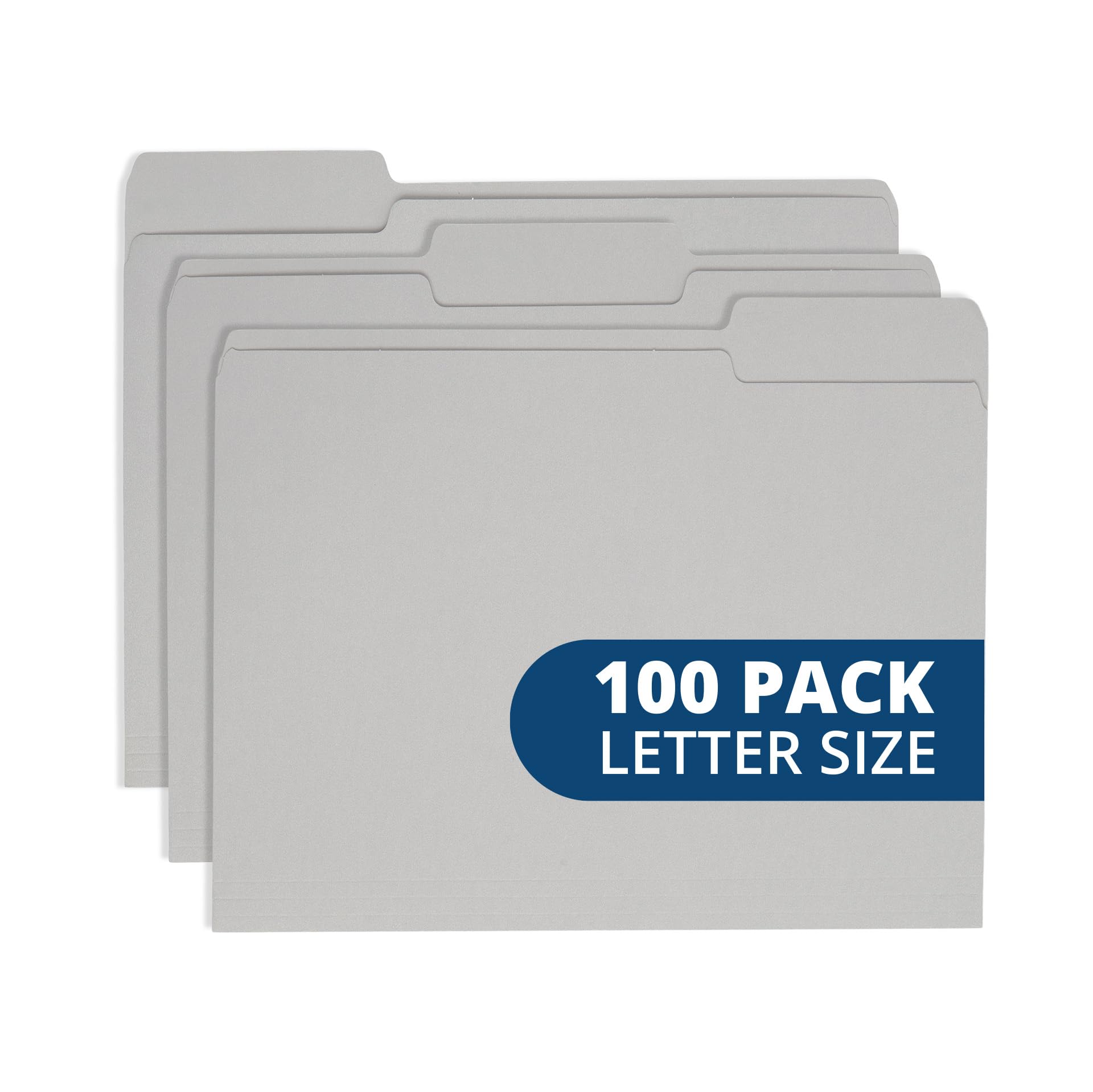 100 Blue Summit Supplies Gray File Folders Letter Size - Durable 11pt Grey Folders, 1/3 Cut 3 Tabs Gray Folders, Holds Letter Size Documents