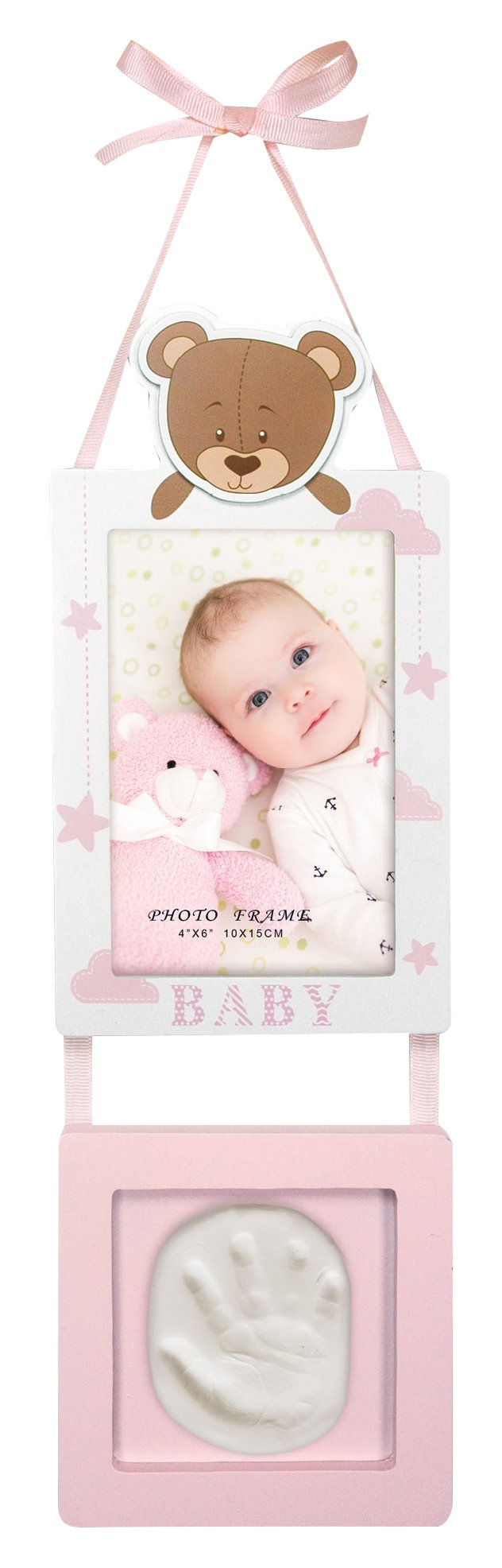 Cadre photo avec empreinte Zep W92P en bois et verre rose et blanc 23x13 cm