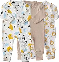 Kit com 3 Macacões Bebê Amore Leãozinho Vira Pé em Algodão com Zíper