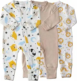 Kit com 3 Macacões Bebê Amore Leãozinho Vira Pé em Algodão com Zíper
