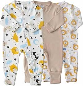 Kit com 3 Macacões Bebê Amore Leãozinho Vira Pé em Algodão com Zíper