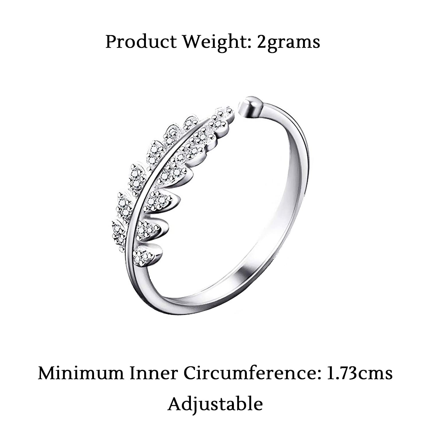 Adjustable Crystal Ring with Cubic Zircon Leaf Shape