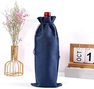 10Pcs Burlap Wine Gift Bags with Drawstrings, Reusable Linen Champagne Wine Bottle Covers for Christmas, Wedding, Birthday, Blind Tasting, Housewarming, Travel (Royal Blue)