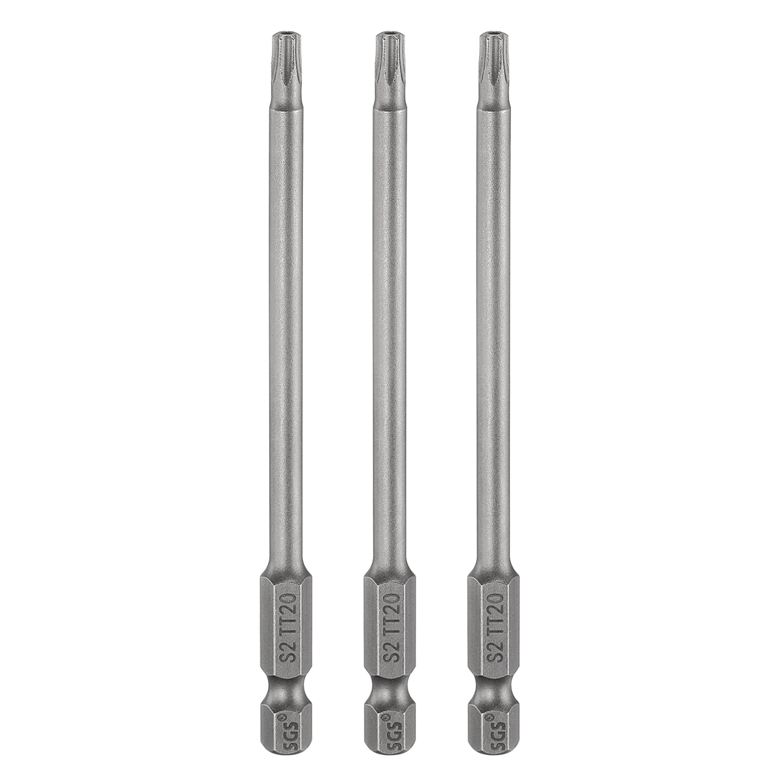 sourcing map 3pcs TT20 Security Torx Head Screwdriver Bit 4.33" (110mm) Long 1/4" Hex Shank Magnetic Tamper Proof 6 Point Star Screw Driver Drill Bits S2 Steel Hole Tip Industrial Power Tools