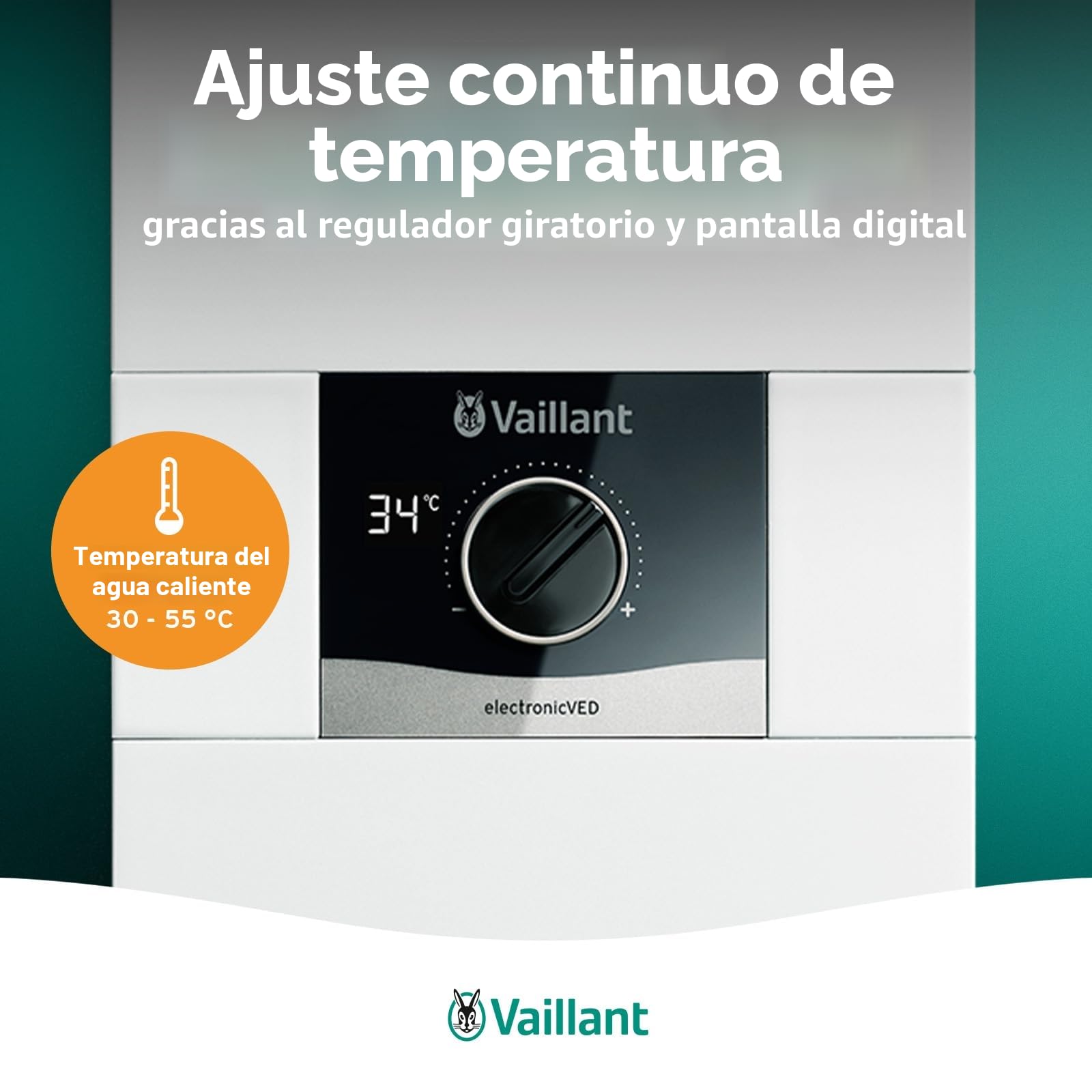 Vaillant Calentador de agua electrónico VED E 21/8, resistente a la presión, 21 kW, 400 V, temperatura de salida precisa, ajustable, pantalla digital, 0010023778, [clase energética A]