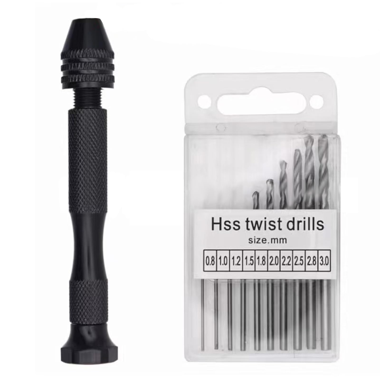 Pin Vise Hand Drill Bits with 10 Pcs Steel Twist Drill Bits(0.8-3.0mm)