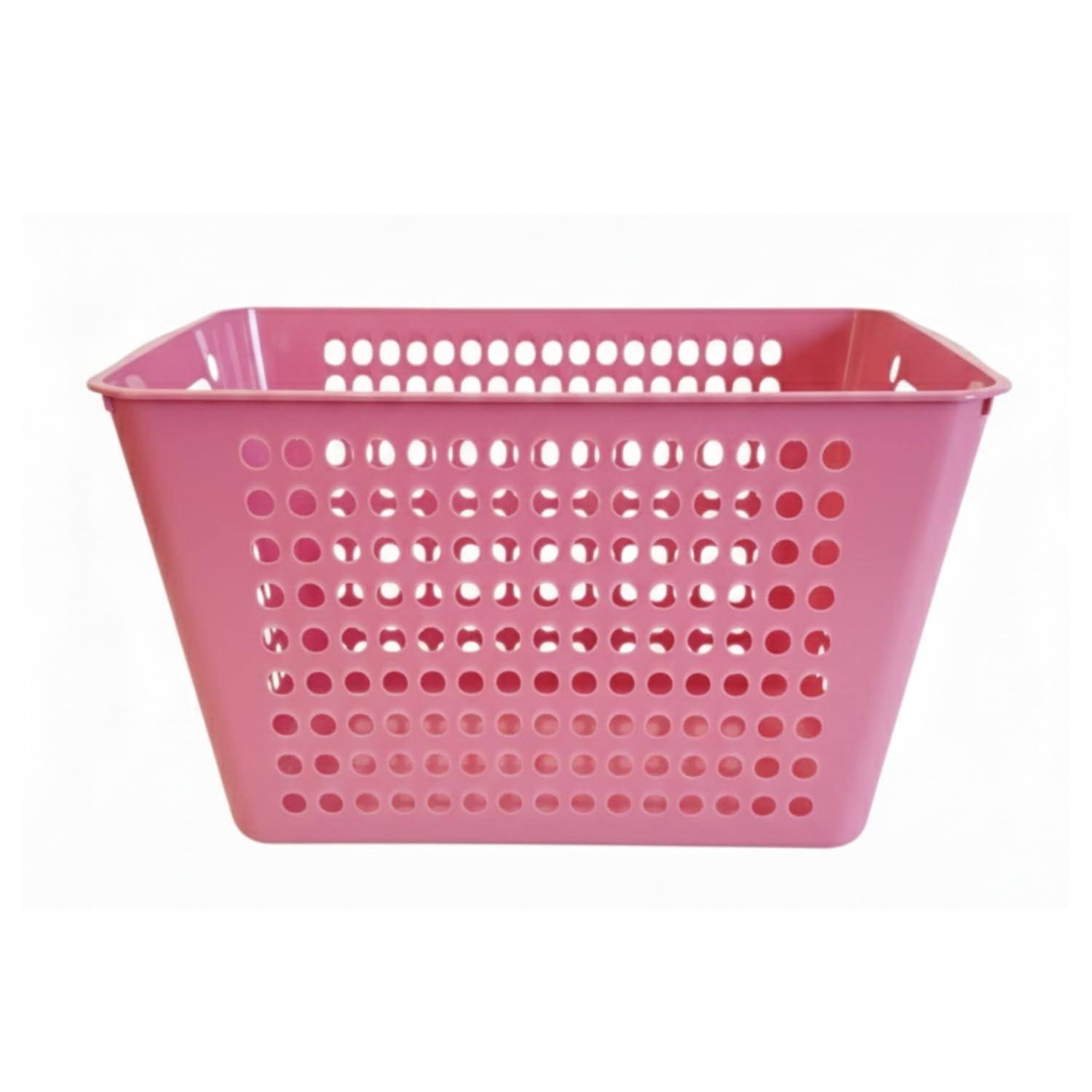 HOMESHOPA Large Rectangular Plastic Storage Basket, Pink Handy Cupboards Organiser Storage Baskets, Cabinet & Shelf Basket with Handle, Multipurpose Box for Home Kitchen Utility Room Toy Storage