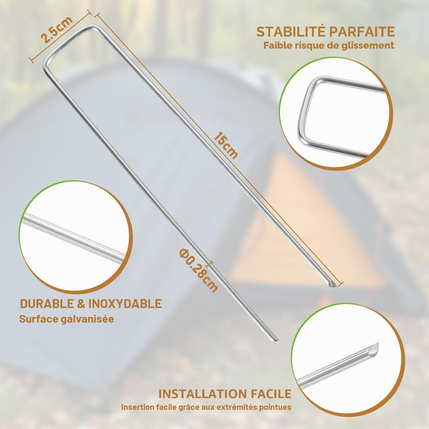 Lot de 300 piquets d'ancrage au sol en acier galvanisé - Pour toile anti-mauvaises herbes, non-tissé de jardin, clôture, jardin (150 x 25 mm - Ø 2,8 mm)