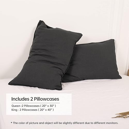 Miniatura 5 de Simple&Opulence Juego de 2 fundas de almohada 100% lino, 1 par de fundas de almohada de lino francés natural lavado, tamaño Queen estándar 20 x 30