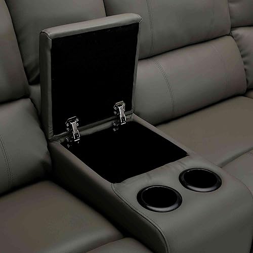 Miniatura 6 de Cotoala Juego de sofá reclinable manual seccional de cuero teatro moderno sofá esquinero simétrico de 5 asientos con 2 portavasos para el hogar