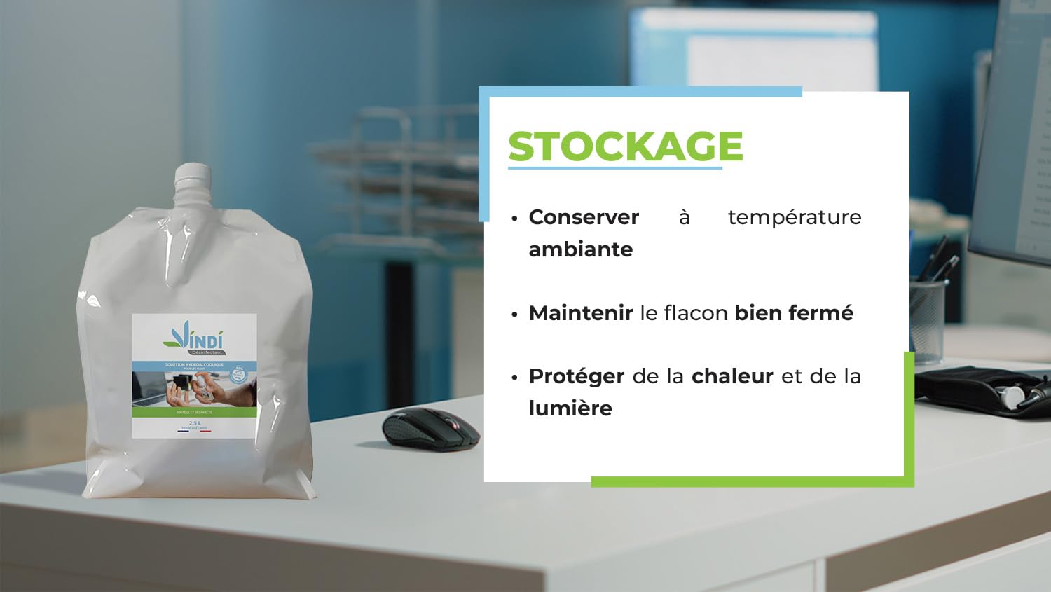 Vindi Désinfectant solution hydroalcoolique - Bidon-écorecharge de 2,5L - Fabrication Française - 76% d'alcool - Désinfection des mains et des surfaces - Virucide