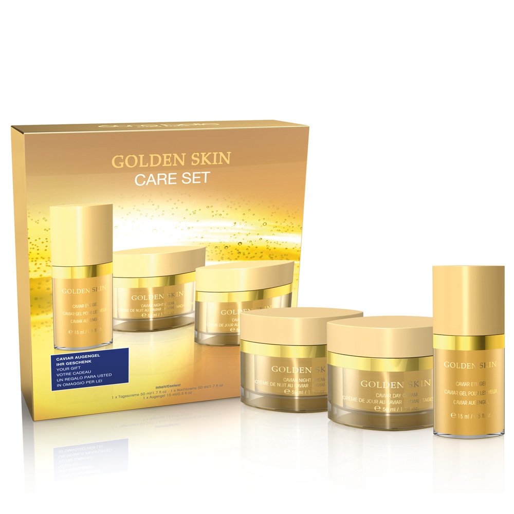 être belle Cosmetics Golden Skin Face Care Set – Caviar Tagescreme, Caviar Nachtcreme & Augengel