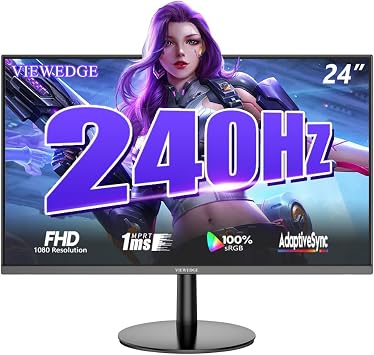 Viewedge Gaming Monitor 24 inch 240Hz, VA 1ms, FHD 1080p and HDR 10 PC Computer Monitor with 100% sRGB, Bluelight Filter, 2 HDMI & 1 DP Port, Support Adaptive Sync and Wall Mounted