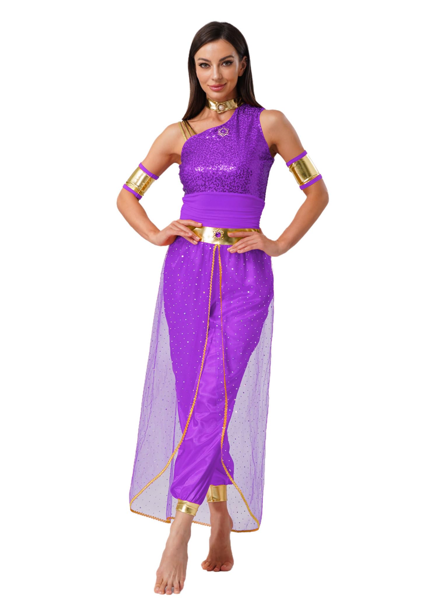 Runhomal Women's Arabian Princess Costume India Fancy Dress Performance Belly Dance Outfits XA Purple S