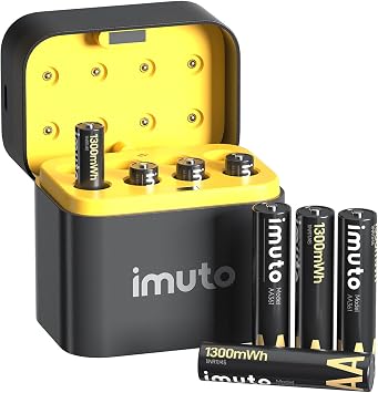 imuto AAA Lithium Rechargeable Batteries Fast Charger 8 Pack 1.5V 1300mWh | 1600 Cycles Long-Lasting Lithium AAA Batteries with Type-C Charging Case for Home Devices