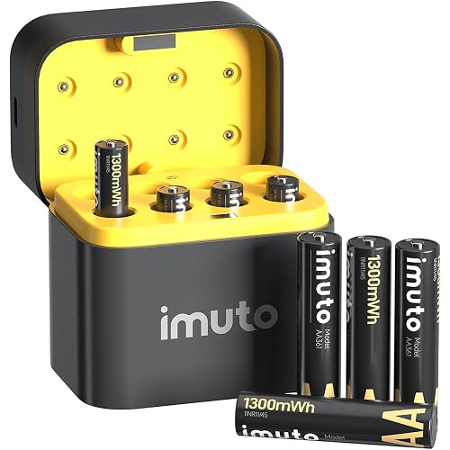 imuto Rechargeable AAA Batteries Lithium 8 Pack with Fast Charger,1300mWh 1.5V Output Triple a Lithium Batteries 1600 Cycles Long Lasting