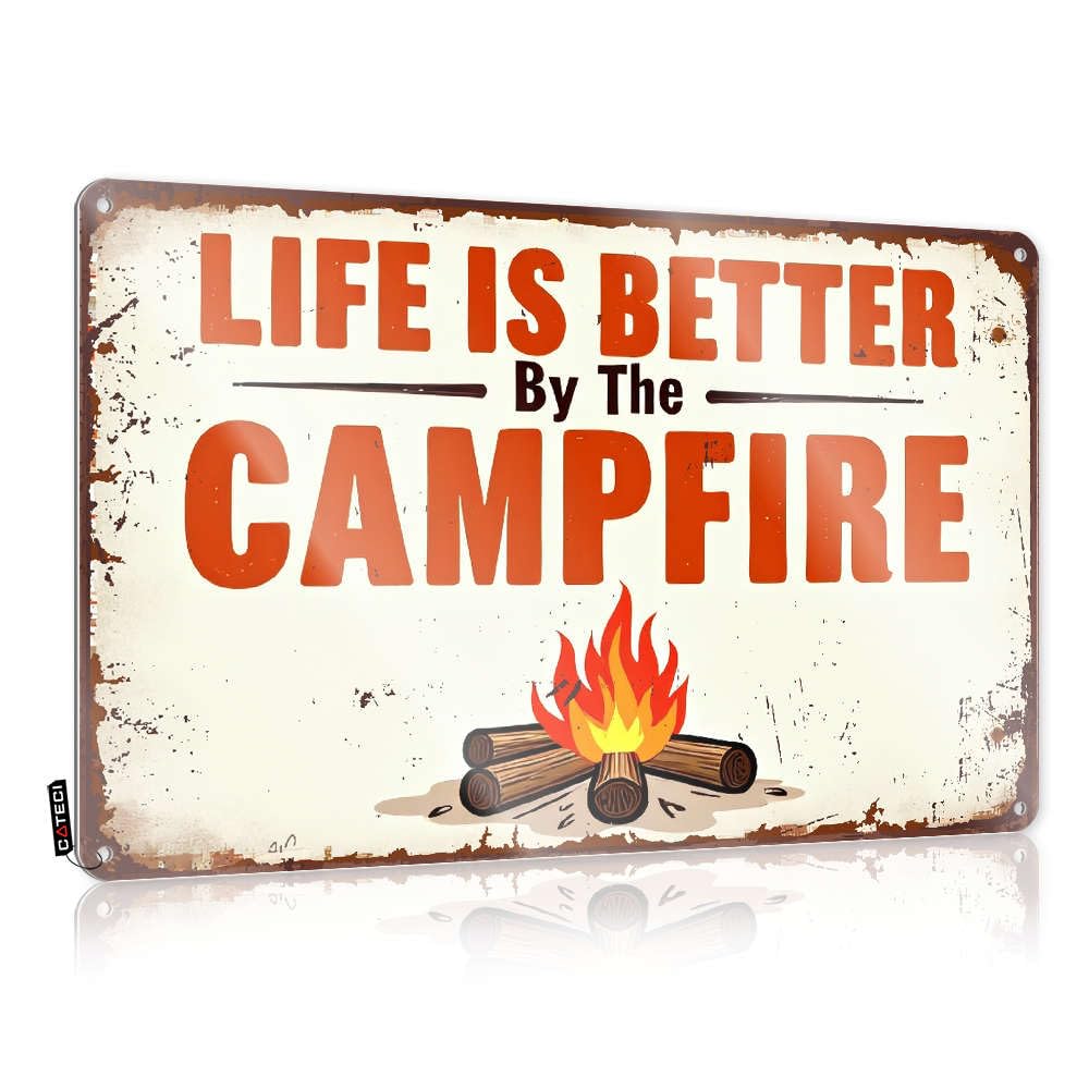 Fzfn Colour Lake House Decor Deck Tin Metal Decor - Life Is Better By The Campfire. Ideas Rustic Wall Hanging(30X40cm)