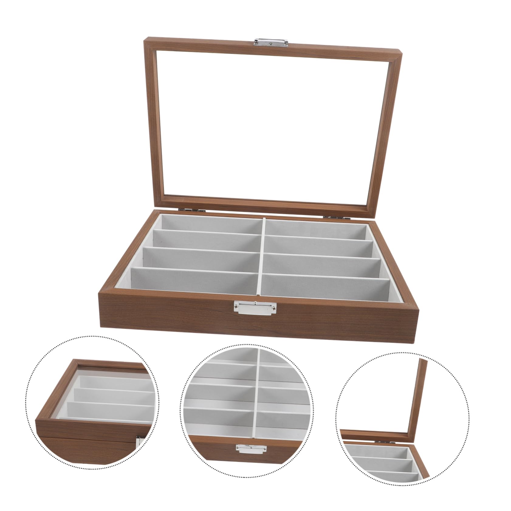 Boîte de Rangement pour Lunettes Coffret Bois avec Coussin Intérieur Vitrine Transparente pour Soleil